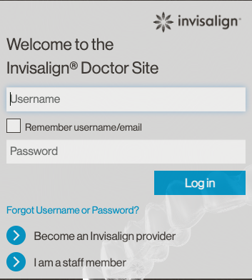 Invisalign Doctor Site Login page