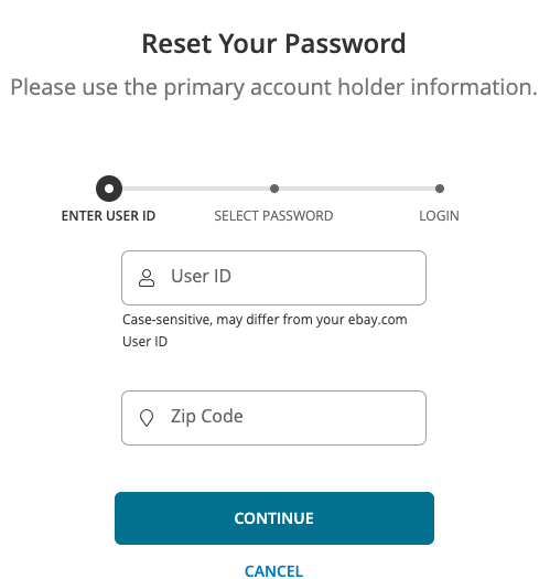 Ebay Mastercard Login reset password