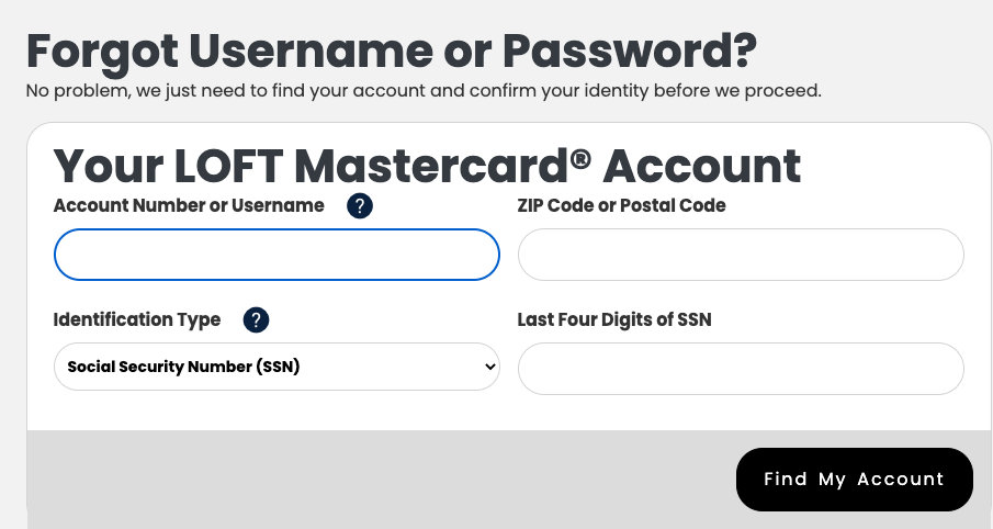 Loft mastercard login password