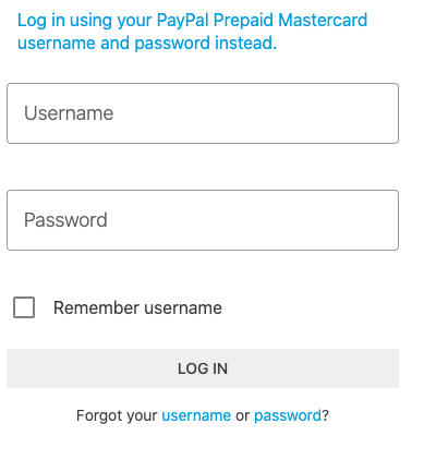 paypal mastercard login page