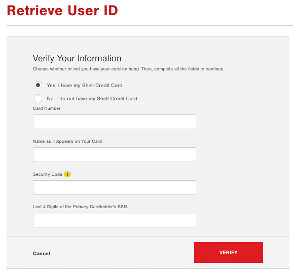 Shell MasterCard login User ID