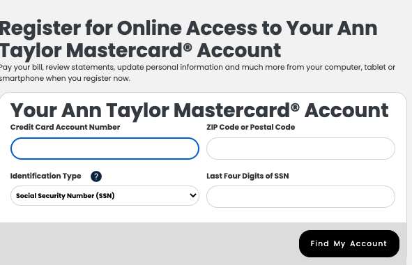 Ann Taylor Mastercard login create