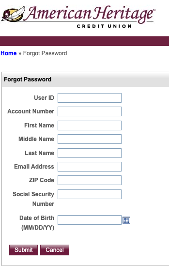 American Heritage Federal Credit Union reset password 